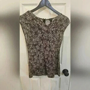 Ann Taylor Snake Print Blouse with Exposed Zipper Accent Black & Tan Size: Small